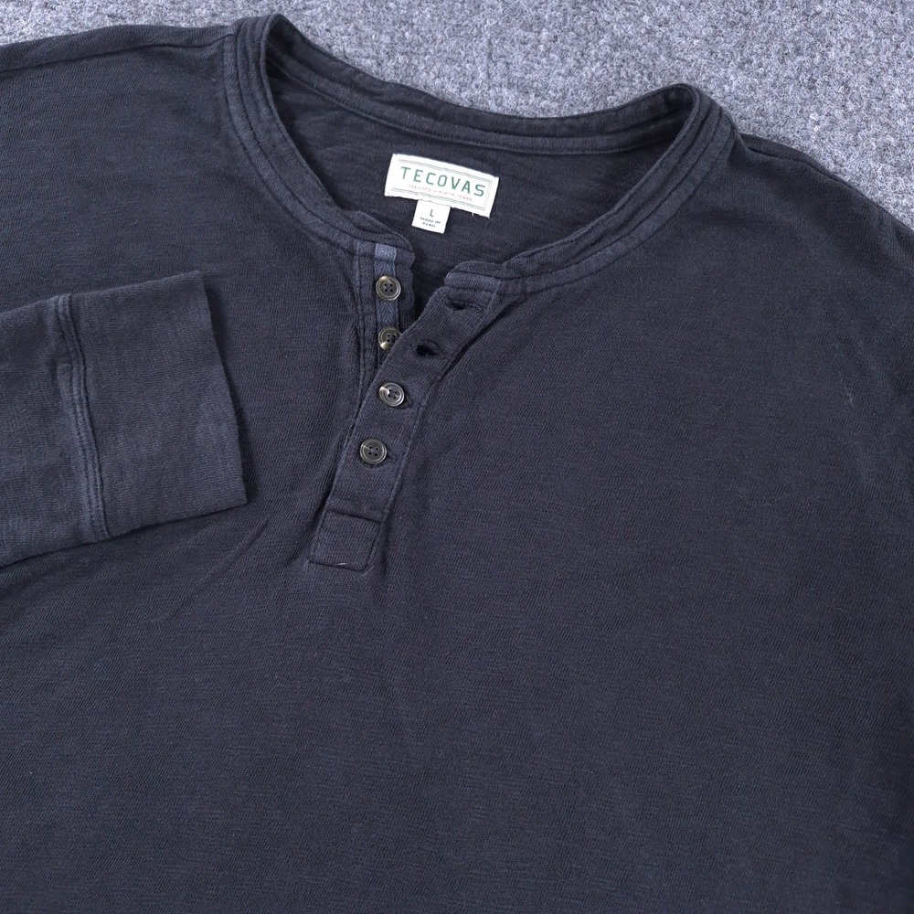 Tecovas Mens Long Sleeve Henley Shirt Charcoal Black Cotton Size L